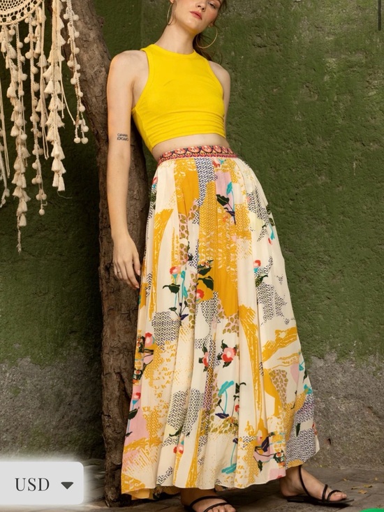 Bhanuni By Jyoti Dresses & Skirts - Colorful Maxi Skirt with Mustard & Pink Floral Accent